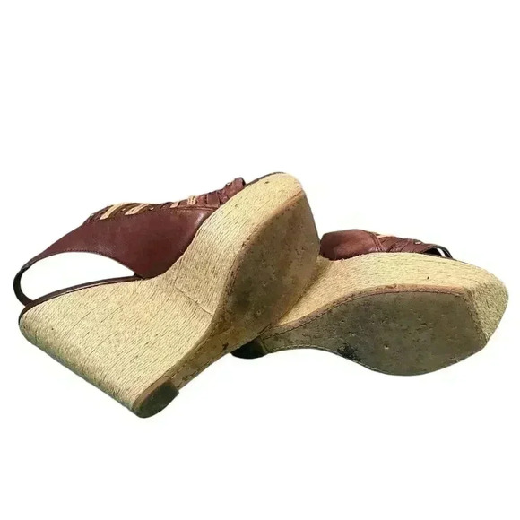 STEVEN by Steve Madden Wedge Sling Back Leather Braided Rope Stud Detail Shoe - Picture 8 of 14